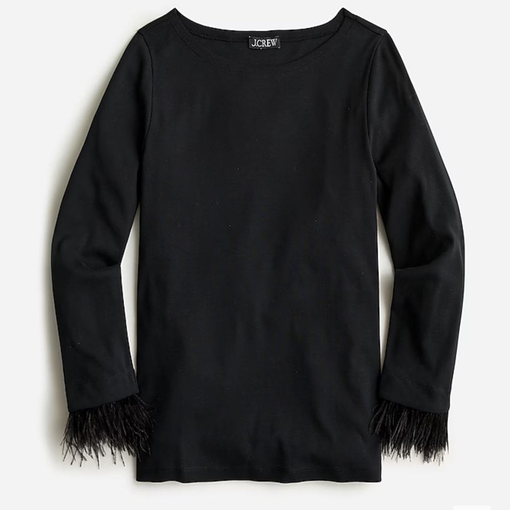 J Crew Feather-trim long-sleeve shirt in black 🖤